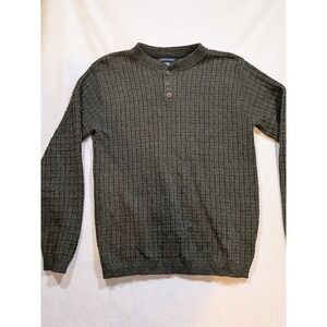 Knightsbridge Men's Waffle Knit Henley Sweater Green Brown M/M Long Sleeve